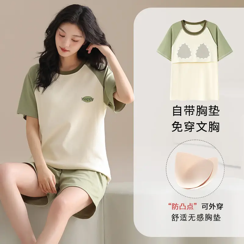 Summer Pajamas, Pure Cotton, Women's Summer Short-Sleeved Shorts Set, Summer Casual Cotton Large Size Home Clothes, Can Be Worn Outside, Wholesale