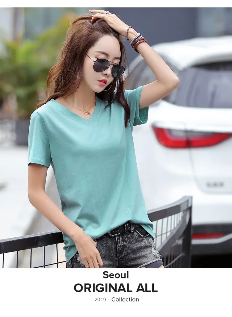 Women Cotton V-Neck T-Shirt Plus Size Loose Fit — feature 10