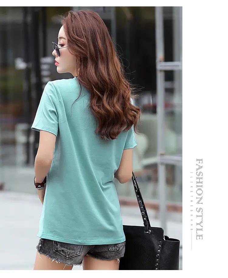 Women Cotton V-Neck T-Shirt Plus Size Loose Fit — feature 11