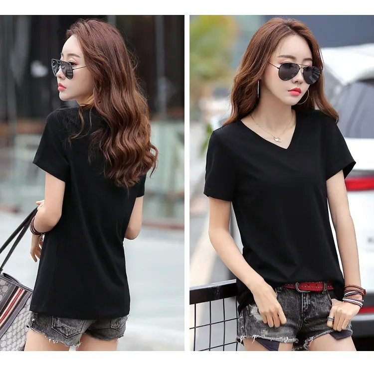 Women Cotton V-Neck T-Shirt Plus Size Loose Fit — feature 14