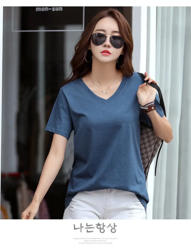 Women Cotton V-Neck T-Shirt Plus Size Loose Fit — feature 15