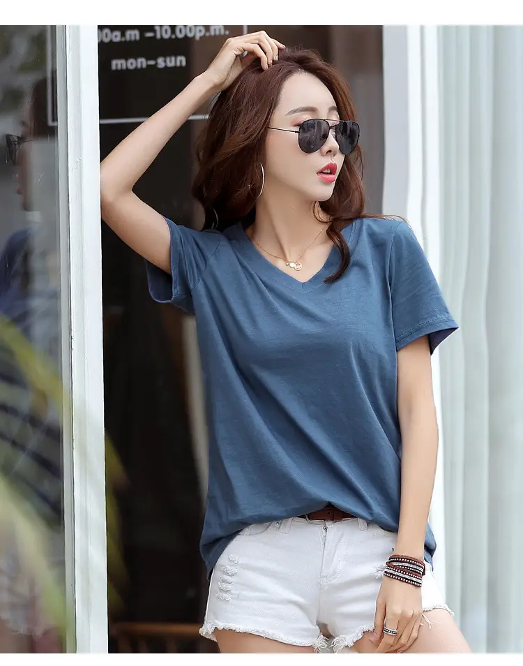 Women Cotton V-Neck T-Shirt Plus Size Loose Fit — feature 17
