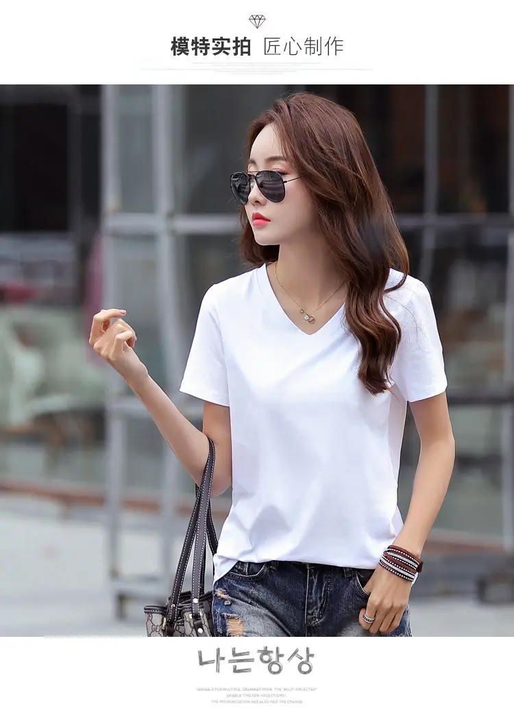 Women Cotton V-Neck T-Shirt Plus Size Loose Fit — feature 6