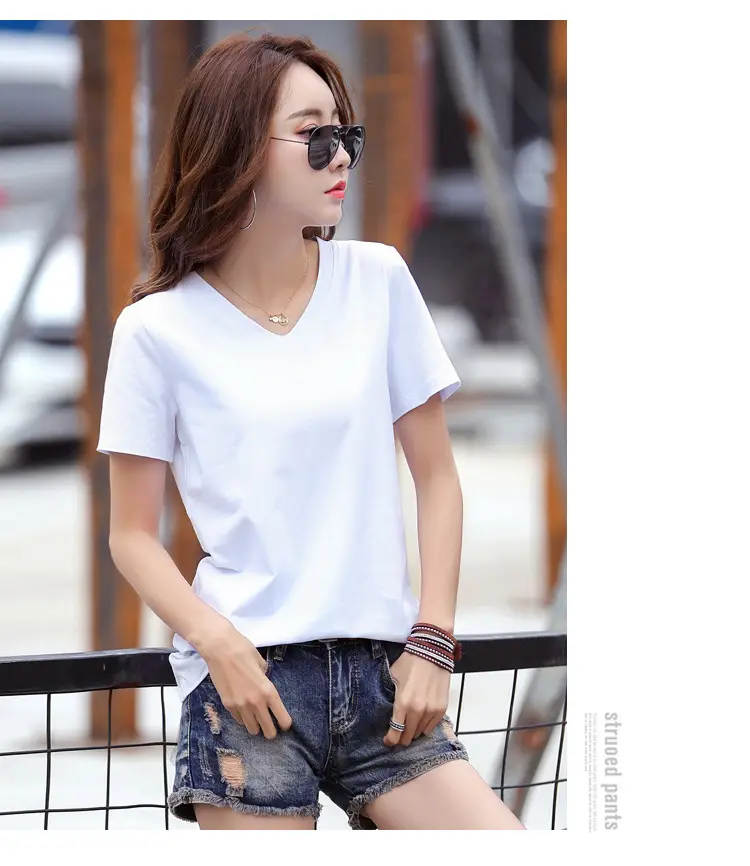 Women Cotton V-Neck T-Shirt Plus Size Loose Fit — feature 7