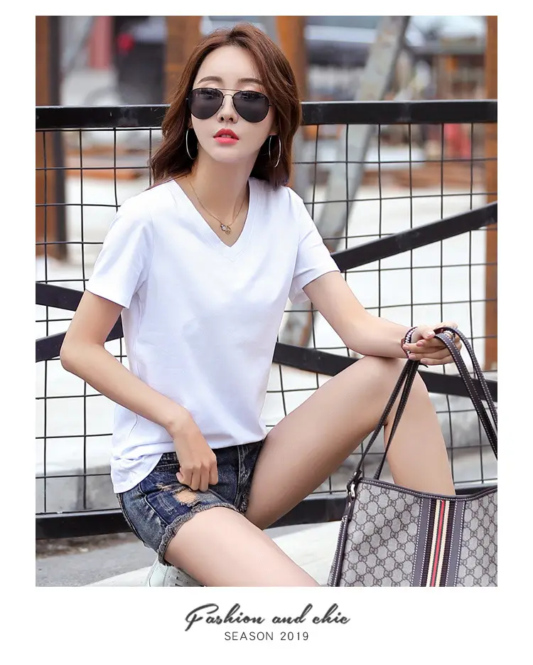 Women Cotton V-Neck T-Shirt Plus Size Loose Fit — feature 8