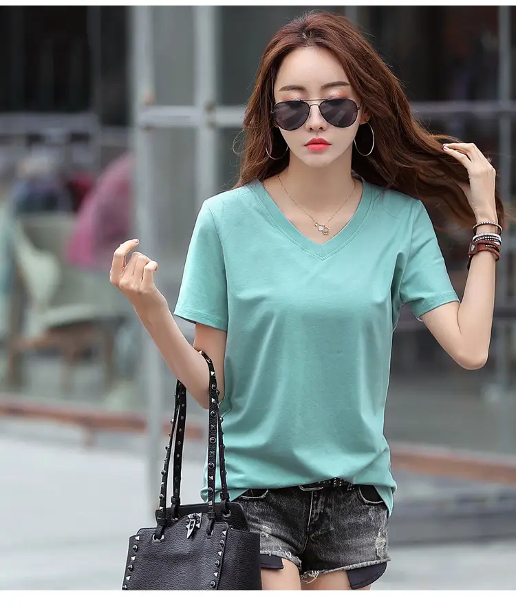 Women Cotton V-Neck T-Shirt Plus Size Loose Fit — feature 9