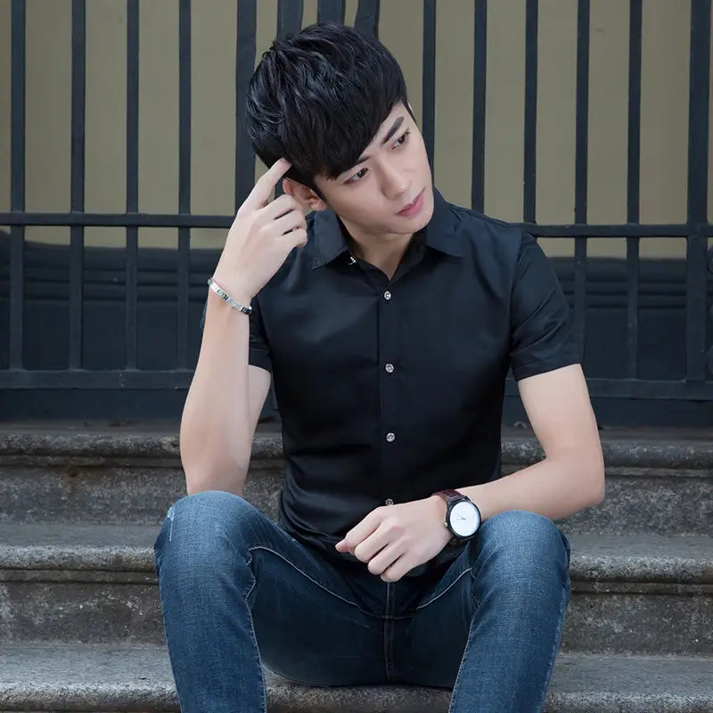 Men Slim Fit Pink Short Sleeve Shirt - Image 10