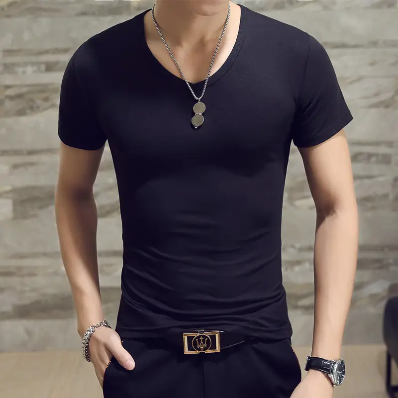 Men V-Neck Slim Fit Blue Shirt 160g - Image 2