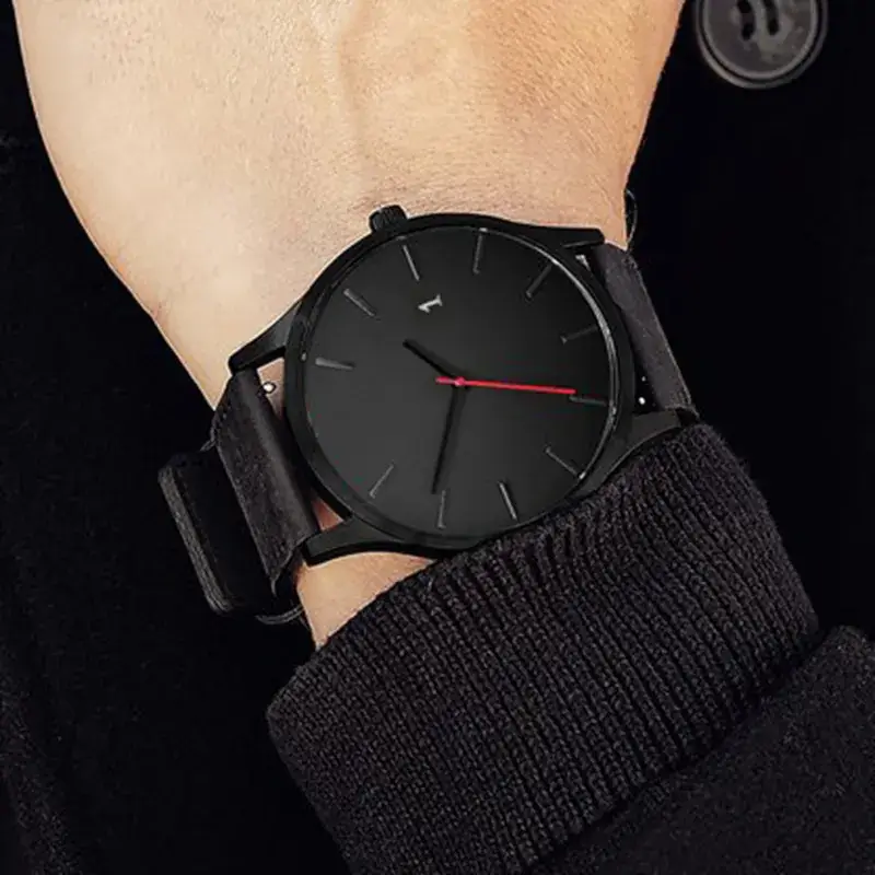 Men's Black Analog Wristwatch with Red Second Hand