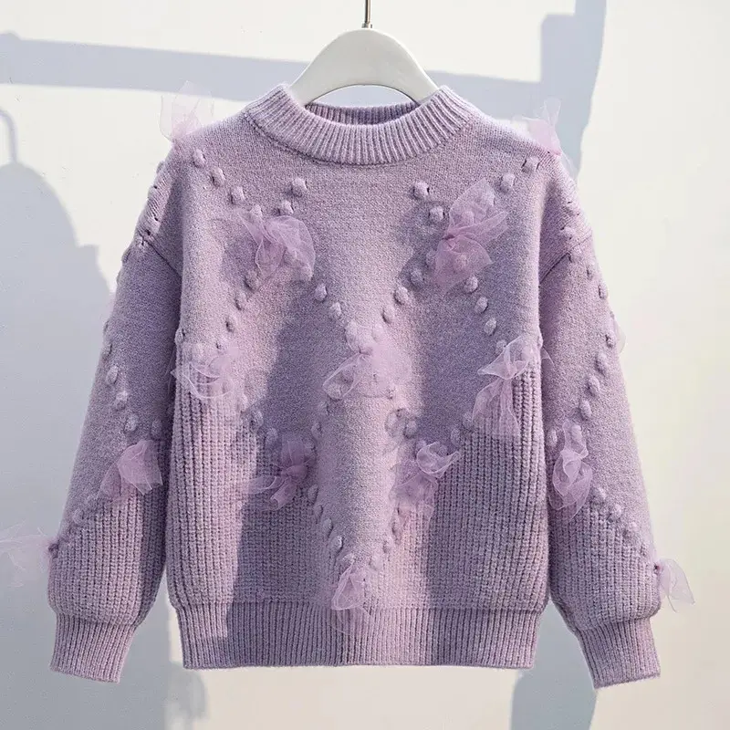 Girls' Purple Floral Knitted Sweater for Girls - Image 8