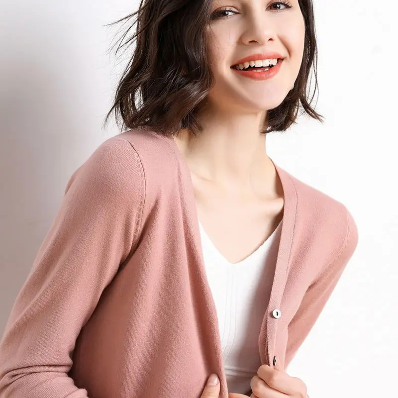 Women Wool V-Neck Cardigan Grey 2020 Early Spring - Image 23