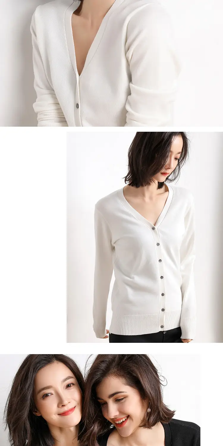 Women Wool V-Neck Cardigan Grey 2020 Early Spring — feature 13