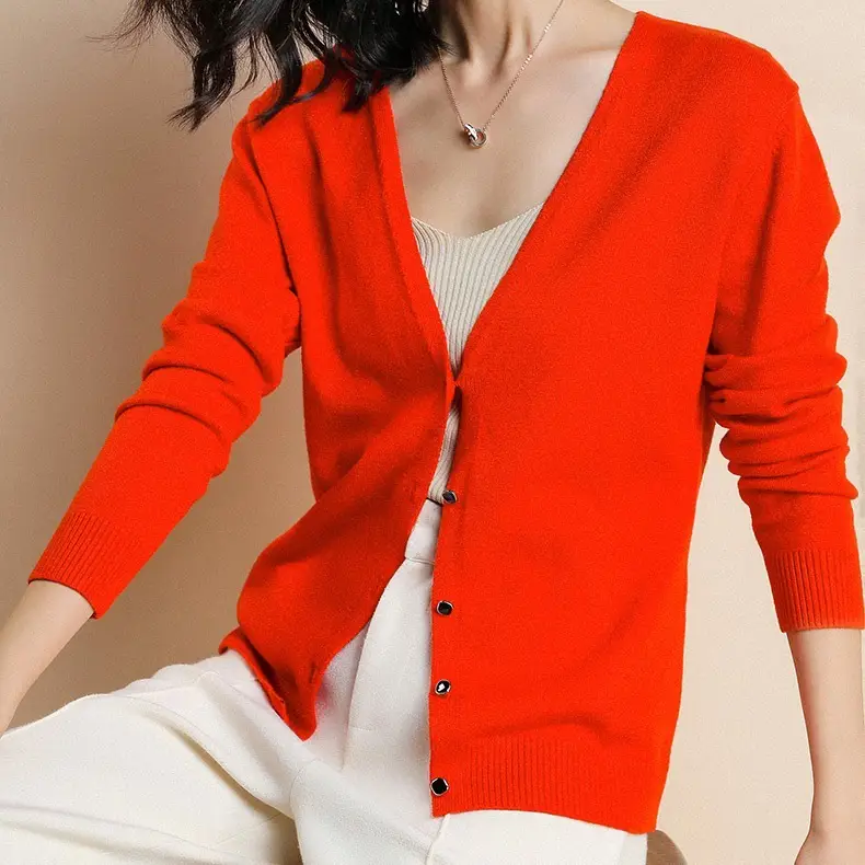Women Wool V-Neck Cardigan Grey 2020 Early Spring - Image 11