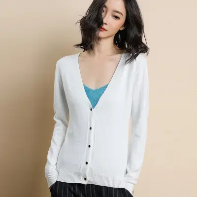 Women Wool V-Neck Cardigan Grey 2020 Early Spring - Image 13
