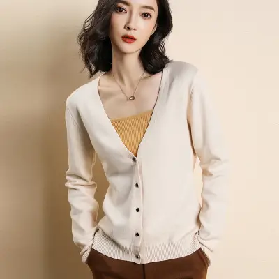 Women Wool V-Neck Cardigan Grey 2020 Early Spring - Image 14