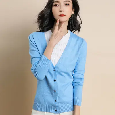 Women Wool V-Neck Cardigan Grey 2020 Early Spring - Image 15