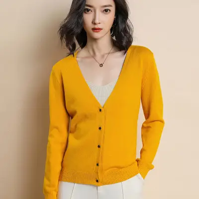 Women Wool V-Neck Cardigan Grey 2020 Early Spring - Image 16