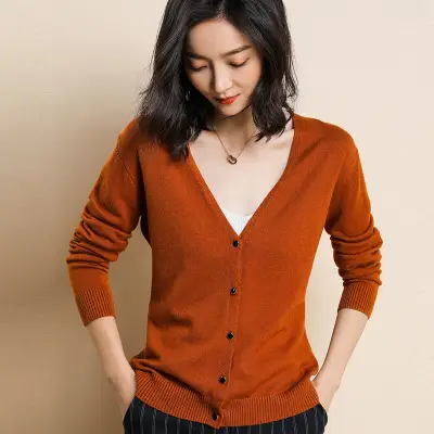 Women Wool V-Neck Cardigan Grey 2020 Early Spring - Image 19