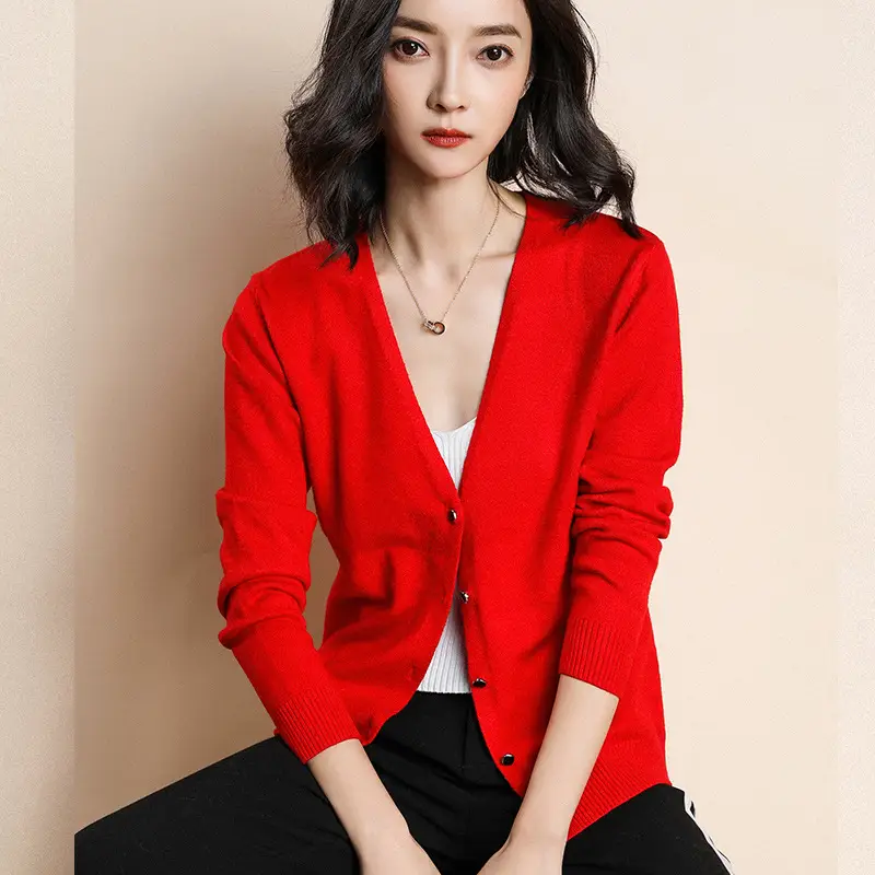 Women Wool V-Neck Cardigan Grey 2020 Early Spring - Image 20