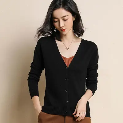 Women Wool V-Neck Cardigan Grey 2020 Early Spring - Image 21