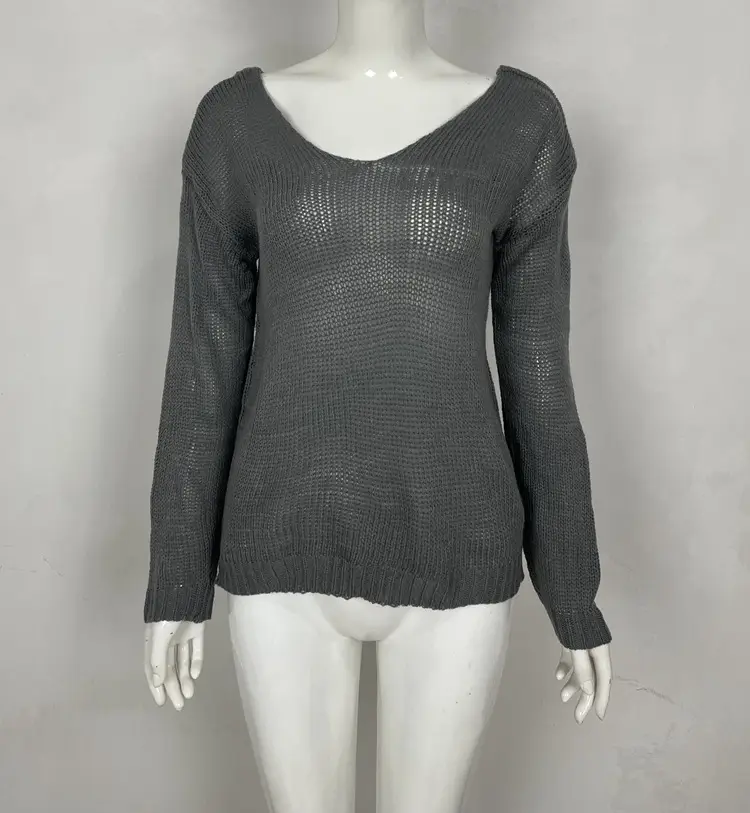 2025 Knit Sweater Women Off-Shoulder Backless Pullover Grey