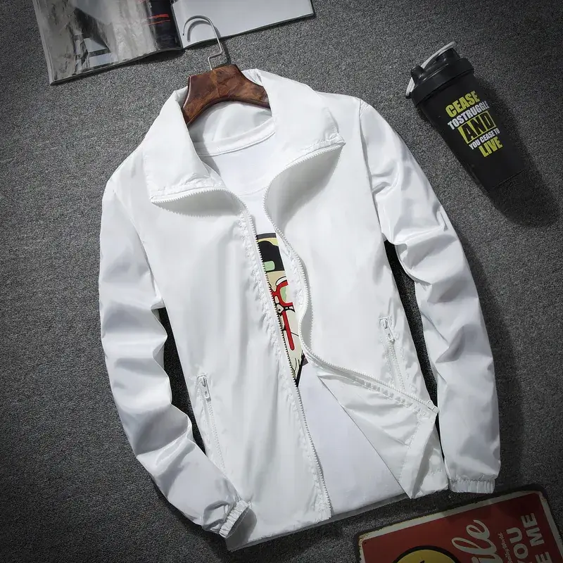 Men's Grey Windbreaker Jacket with Logo Print Large - Image 8