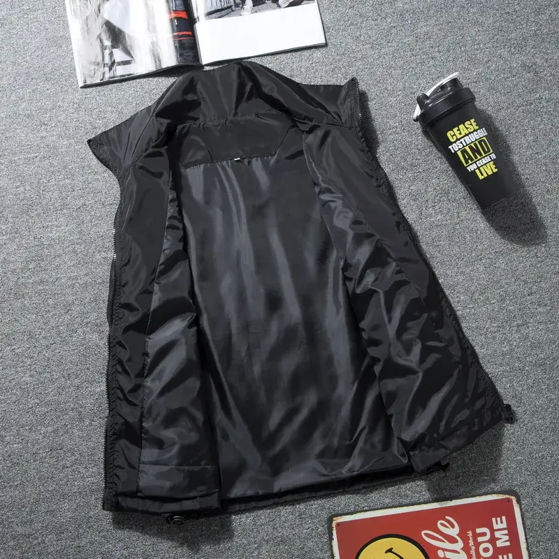 Men's Grey Windbreaker Jacket with Logo Print Large - Image 9