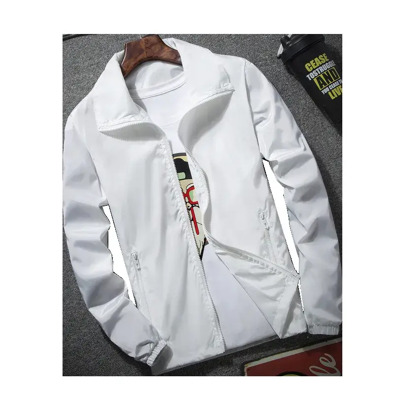 Men's Grey Windbreaker Jacket with Logo Print Large - Image 11