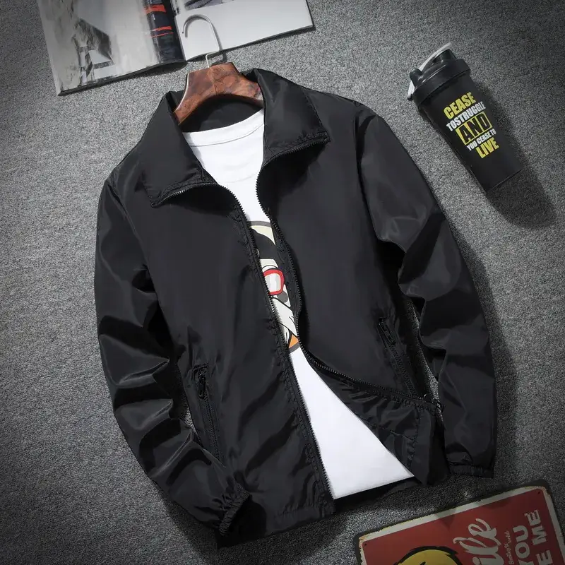 Men's Grey Windbreaker Jacket with Logo Print Large - Image 3