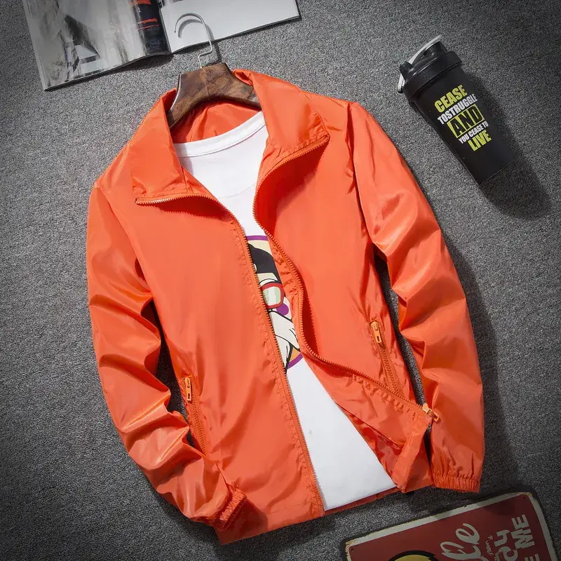 Men's Grey Windbreaker Jacket with Logo Print Large - Image 5