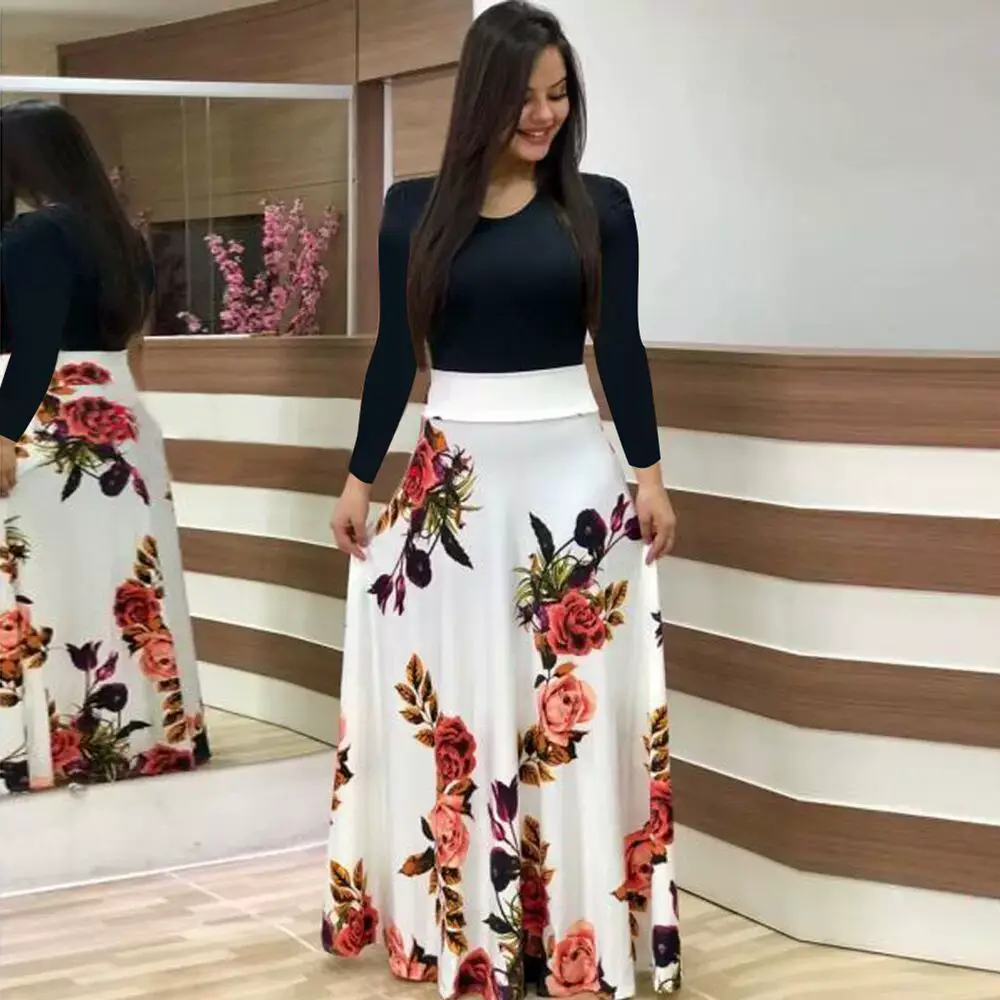 Women's Printed Long Dress Green Red Floral 2023 — feature 2