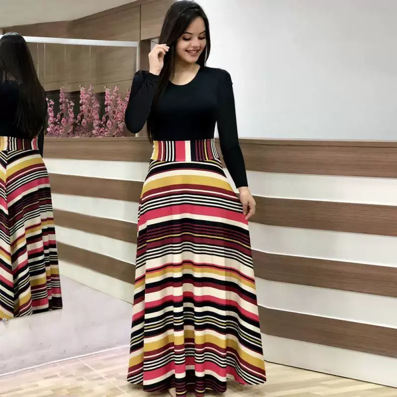 Women's Printed Long Dress Green Red Floral 2023 — feature 4