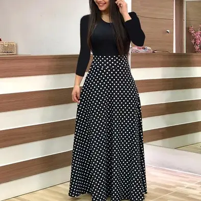 Women's Printed Long Dress Green Red Floral 2023 - Image 4