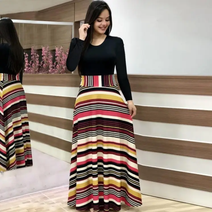 Women's Printed Long Dress Green Red Floral 2023 - Image 6