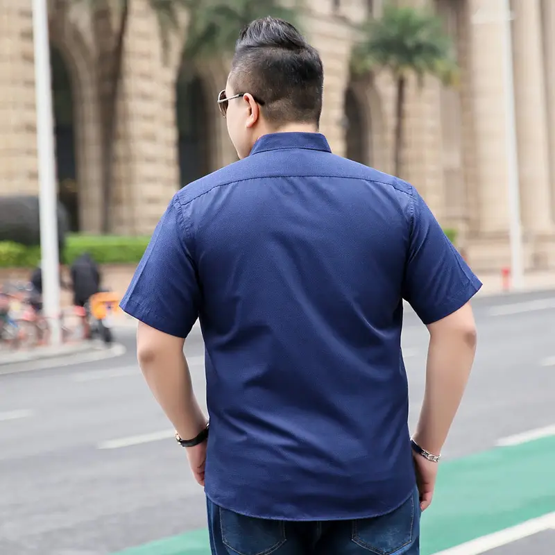 Bimeng 2019 Summer Shirt Blue Fat Plus Size Loose Lapel - Image 3
