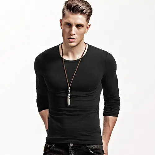 Men V-Neck Long Sleeve T-Shirt White