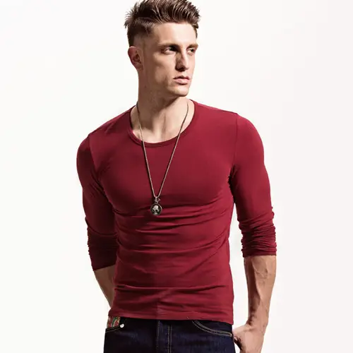 Men V-Neck Long Sleeve T-Shirt White