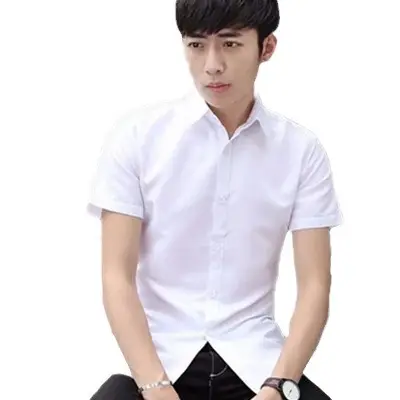 Men Slim Fit Light Blue Short Sleeve Shirt Summer Business Casual - Image 11