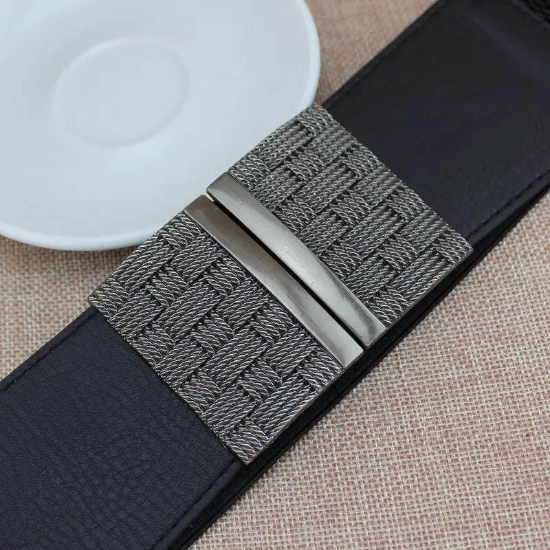 Black Belted Waist Square Buckle Decorative Belt for Women - Image 6