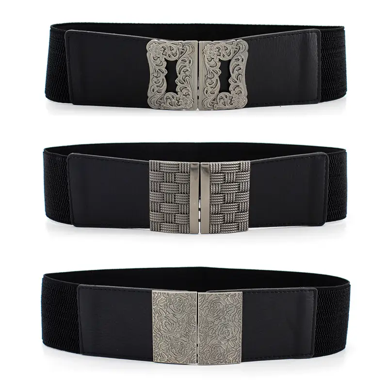 Black Belted Waist Square Buckle Decorative Belt for Women - Image 7