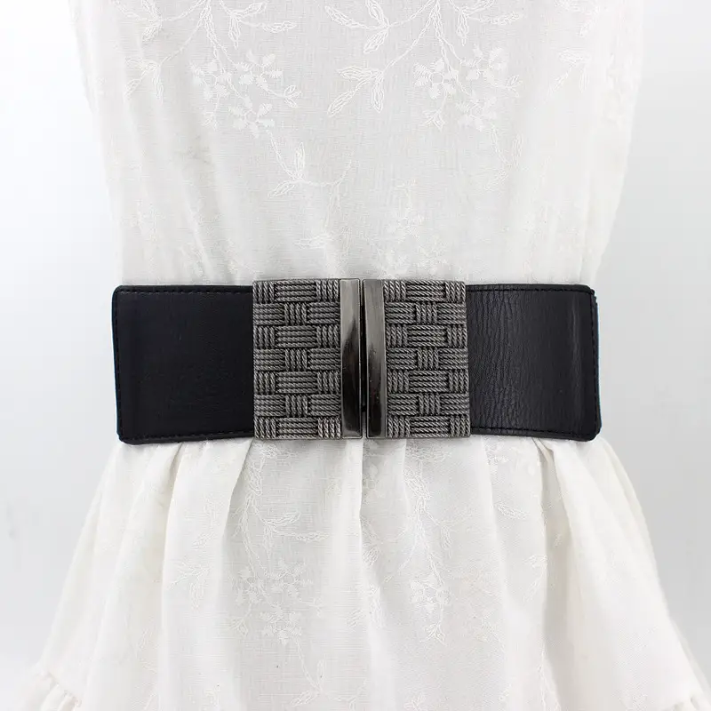 Black Belted Waist Square Buckle Decorative Belt for Women - Image 2
