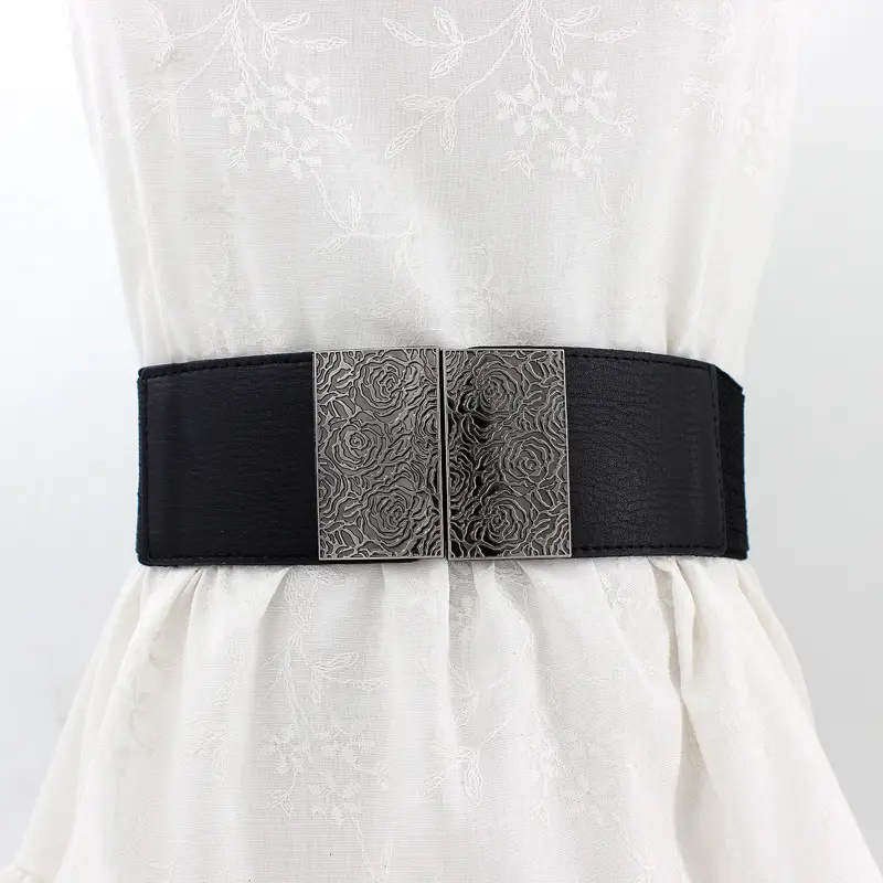 Black Belted Waist Square Buckle Decorative Belt for Women - Image 3