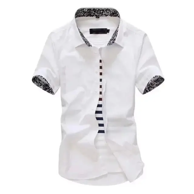 Men Korean Style Slim Fit Short Sleeve Shirt Black White - Image 7