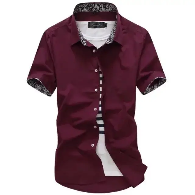 Men Korean Style Slim Fit Short Sleeve Shirt Black White - Image 9