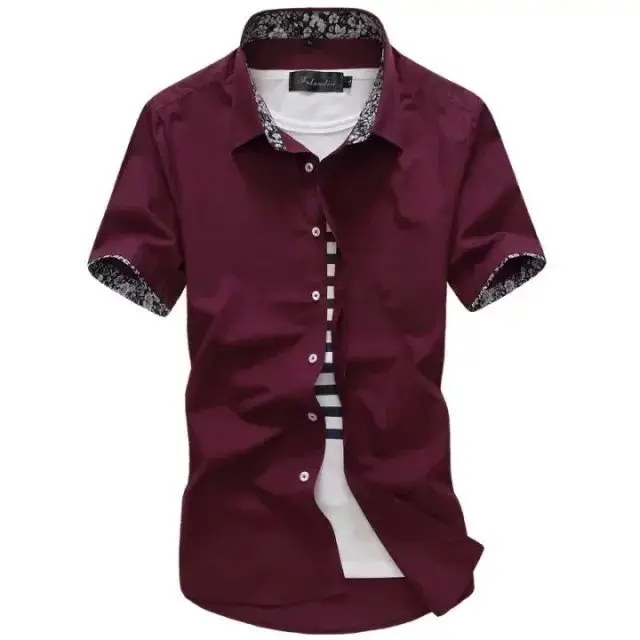 Men Korean Style Slim Fit Short Sleeve Shirt Black White - Image 3