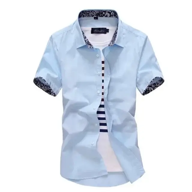 Men Korean Style Slim Fit Short Sleeve Shirt Black White - Image 4