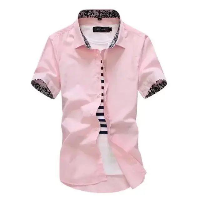 Men Korean Style Slim Fit Short Sleeve Shirt Black White - Image 6