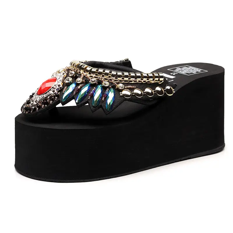 Women's Ethnic Mid-High Heel Sandals Black
