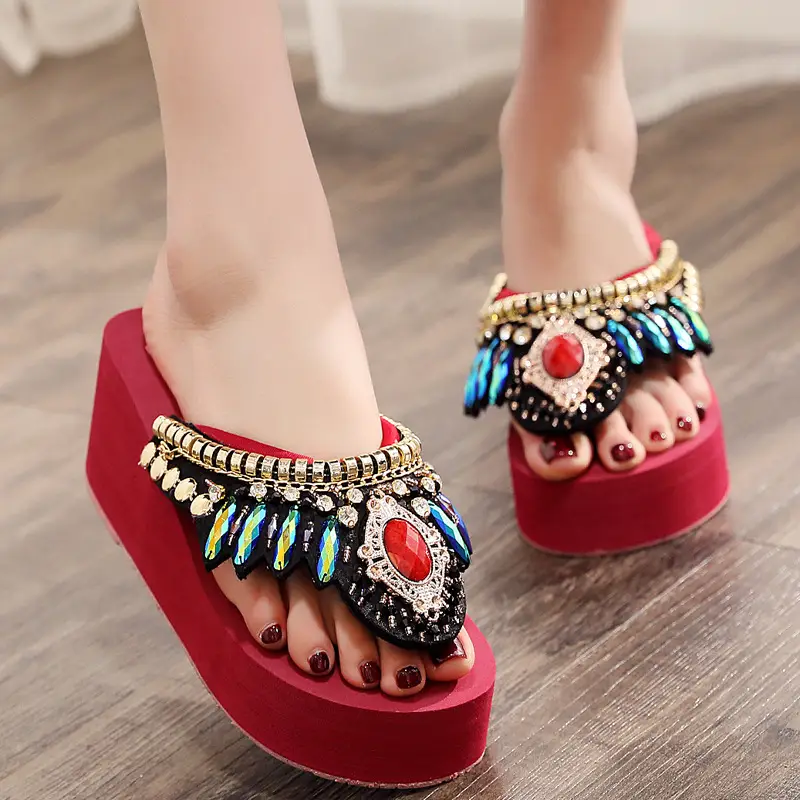 Women's Ethnic Mid-High Heel Sandals Black