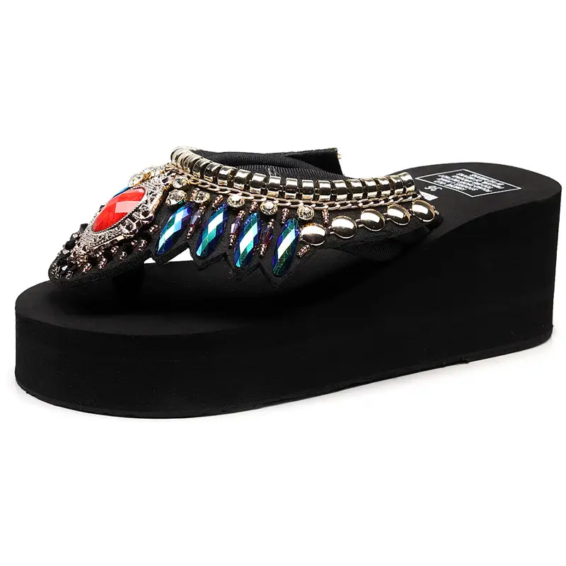 Women's Ethnic Mid-High Heel Sandals Black